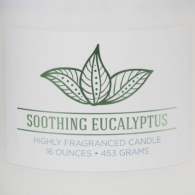 Soothing Eucalyptus Scented Candle, 16 oz comfort Relaxing Aromatherapy Candle, 2 Wick White Jar Soy Blend Wax, alternate
