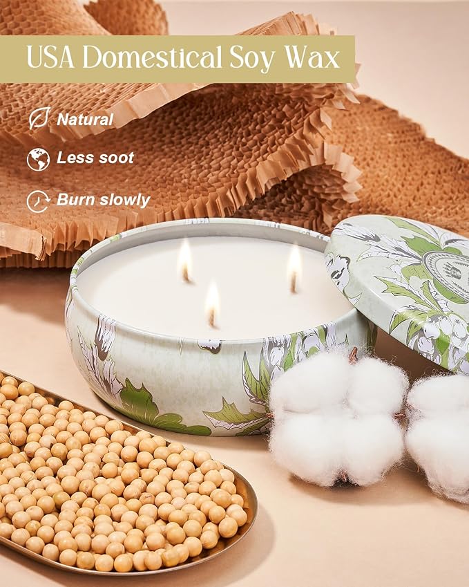 Soothing Eucalyptus Scented Candles, Large 3 Wick Soy Tin Candle, Over 40 Hour Burning Time, 100% Natural Vegan Wax, Relaxing