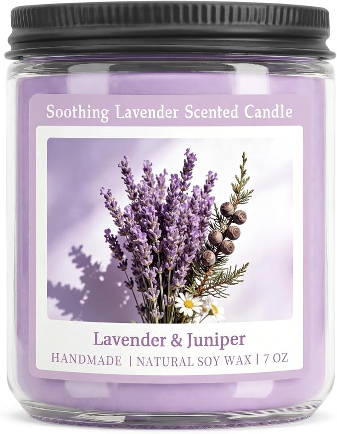 Soothing Lavender Scented Candle, Natural Soy Candles with 50+ Hour Burn, Soft Juniper Lavender Fragrance for Home, product
