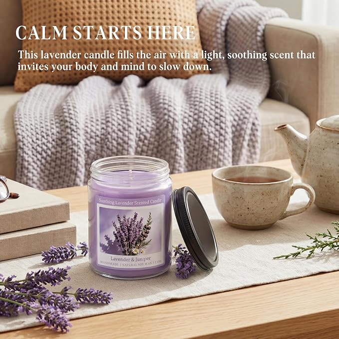 Soothing Lavender Scented Candle, Natural Soy Candles with 50+ Hour Burn, Soft Juniper Lavender Fragrance for Home, alternate