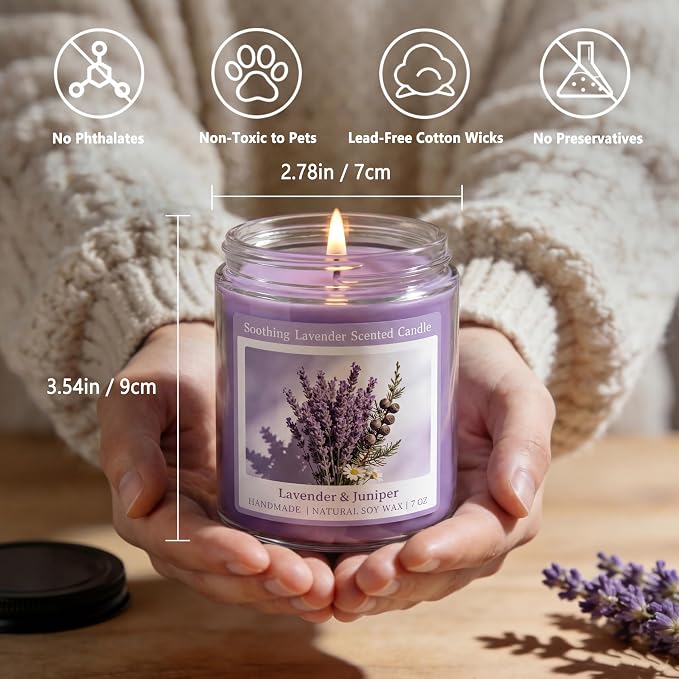 Soothing Lavender Scented Candle, Natural Soy Candles with 50+ Hour Burn, Soft Juniper Lavender Fragrance for Home, alternate