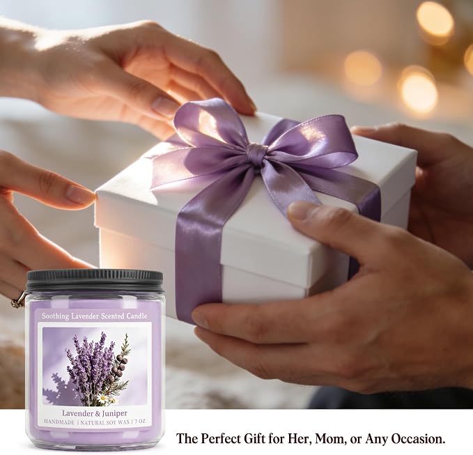 Soothing Lavender Scented Candle, Natural Soy Candles with 50+ Hour Burn, Soft Juniper Lavender Fragrance for Home, alternate