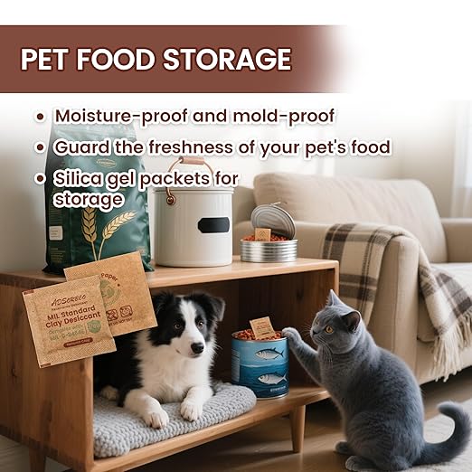 18g x 25 Pack Bentonite Clay Desiccant Packs– Food Grade Moisture Absorbers for Pet Food, Tea, Dry Grains