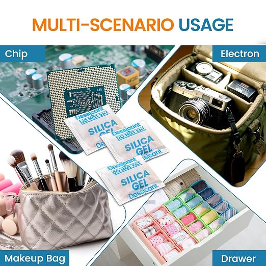 200PCS 1g Silica Gel Packets, Moisture Absorbers Desiccant Packs for Storage, Clothes, Shoes, Electronics