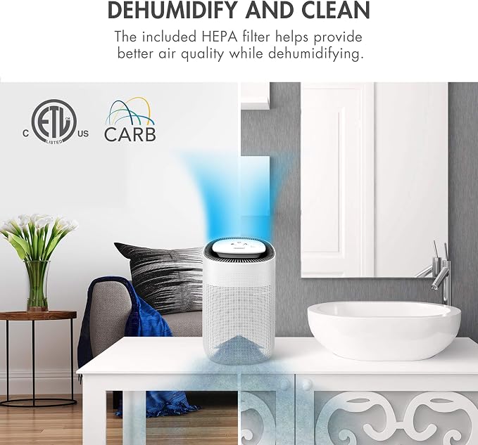 Sorbi 1000ml Air Dehumidifier w/Purifying Function, True HEPA Filter, Auto Shutoff, Touch Control Adjustable Air Speed