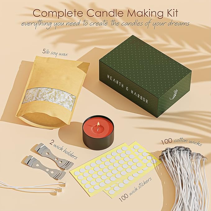Soy Candle Wax for Candle Making, Natural Soy Wax for Candle Making 5 lb Bag with Supplies, 100 Cotton Candle Wicks, 100 Wick
