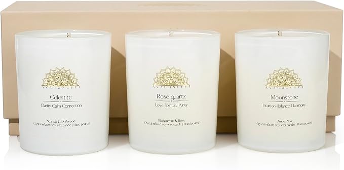 Soy Candles - Crystal Candles with Rose Quartz Moonstone Celestite - Scented Wax Gift Set - Black Currant & Rose, alternate