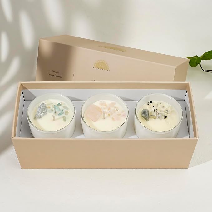 Soy Candles - Crystal Candles with Rose Quartz Moonstone Celestite - Scented Wax Gift Set - Black Currant & Rose, alternate