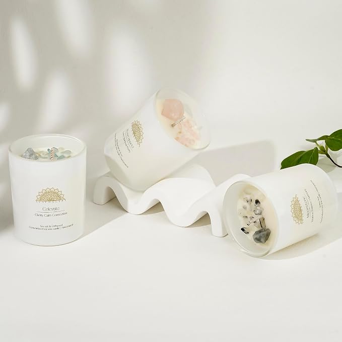 Soy Candles - Crystal Candles with Rose Quartz Moonstone Celestite - Scented Wax Gift Set - Black Currant & Rose, alternate
