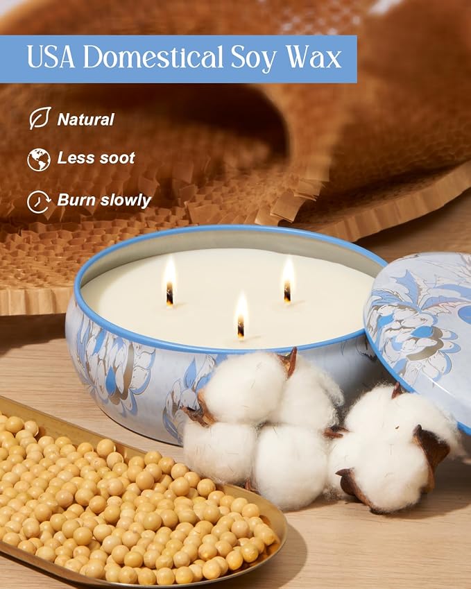 Soy Scented Candles for Home 12oz, 3 Wick Highly Scented 40 Hours Long Lasting, Midsummer Nights Scented Portable Tin Candles