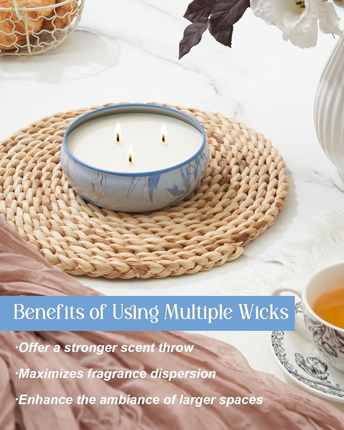 Soy Scented Candles for Home 12oz, 3 Wick Highly Scented 40 Hours Long Lasting, Midsummer Nights Scented Portable Tin Candles