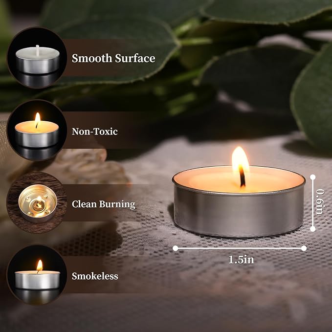 Soy Tea Lights Candles 100 Pack, 4 Hours Tealights Candles Bulk Unscented Small Tea Candles, alternate product view 2