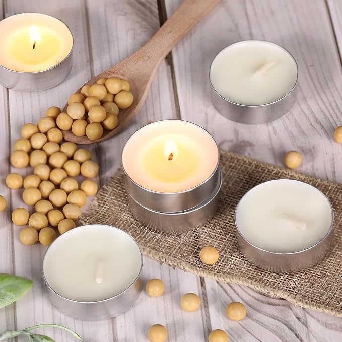 Soy Tea Lights Candles 100 Pack, 4 Hours Tealights Candles Bulk Unscented Small Tea Candles, alternate product view 7
