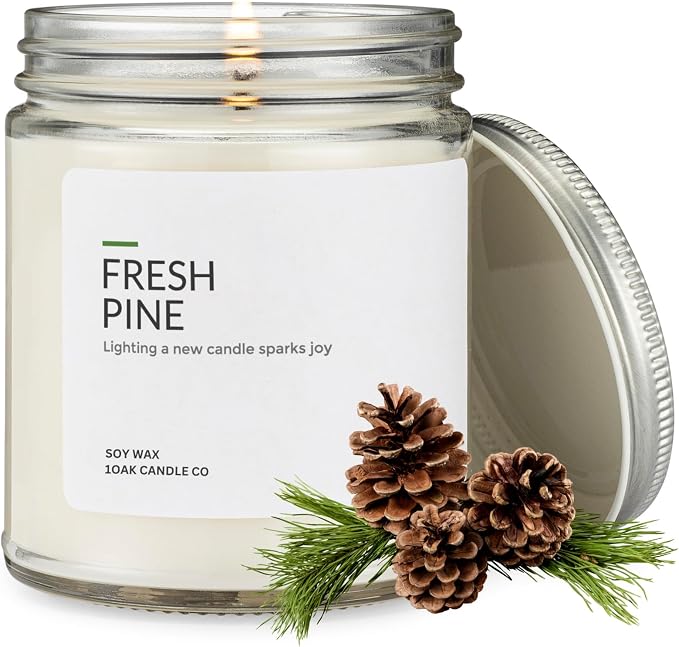 Soy Wax Candles (Fresh Pine) - Pine Candle - Soy Candles for Home Scented - Long Burning Premium - Hand-Poured (7oz.)