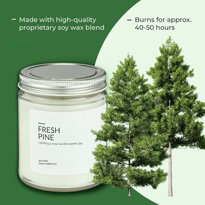 Soy Wax Candles (Fresh Pine) - Pine Candle - Soy Candles for Home Scented - Long Burning Premium - Hand-Poured (7oz.)