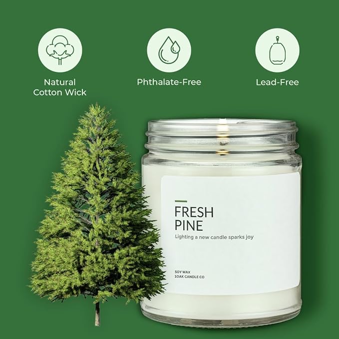 Soy Wax Candles (Fresh Pine) - Pine Candle - Soy Candles for Home Scented - Long Burning Premium - Hand-Poured (7oz.)