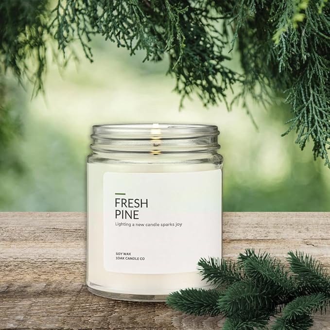 Soy Wax Candles (Fresh Pine) - Pine Candle - Soy Candles for Home Scented - Long Burning Premium - Hand-Poured (7oz.)