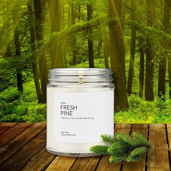Soy Wax Candles (Fresh Pine) - Pine Candle - Soy Candles for Home Scented - Long Burning Premium - Hand-Poured (7oz.)