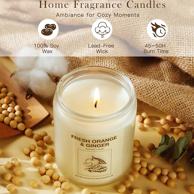Soy Wax Scented Candle Gift Set, 4 Pack Lavender, Orange & Lemon Scents, Long Lasting Aromatherapy Candles for Home