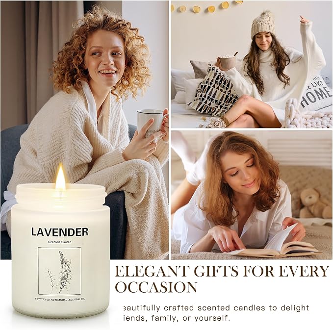 Soy Wax Scented Candle Gift Set, 4 Pack Lavender, Orange & Ginger, Vanilla Scents, Long Lasting Aromatherapy Candles for