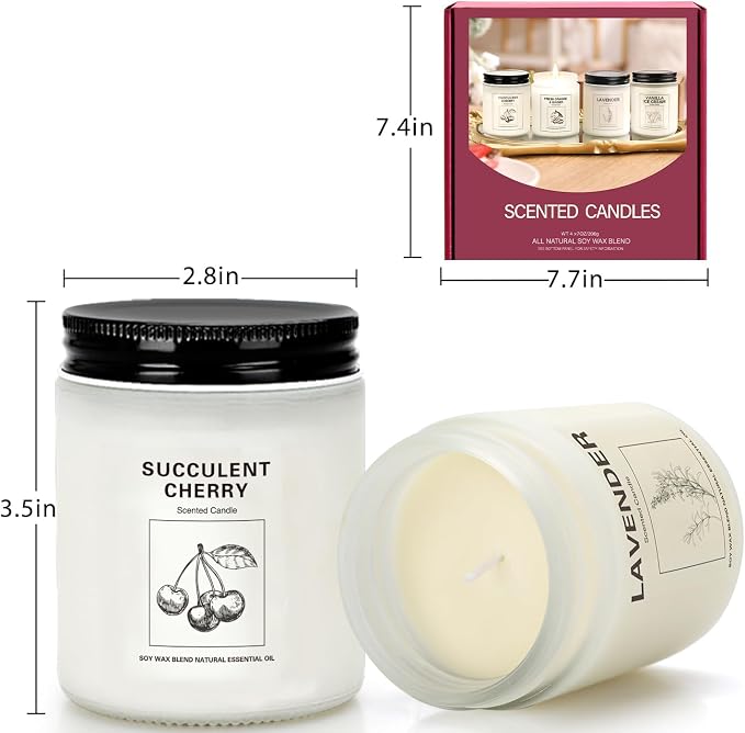 Soy Wax Scented Candle Gift Set, 4 Pack Lavender, Orange & Ginger, Vanilla Scents, Long Lasting Aromatherapy Candles for
