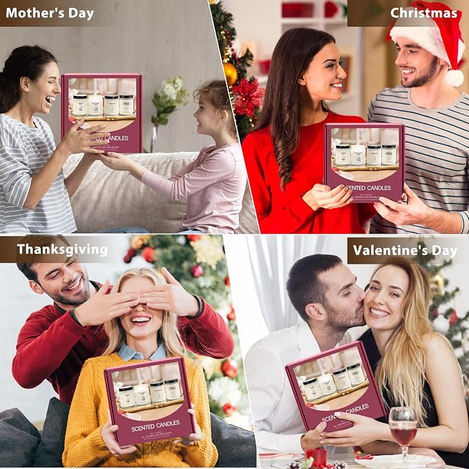 Soy Wax Scented Candle Gift Set, 4 Pack Lavender, Orange & Ginger, Vanilla Scents, Long Lasting Aromatherapy Candles for