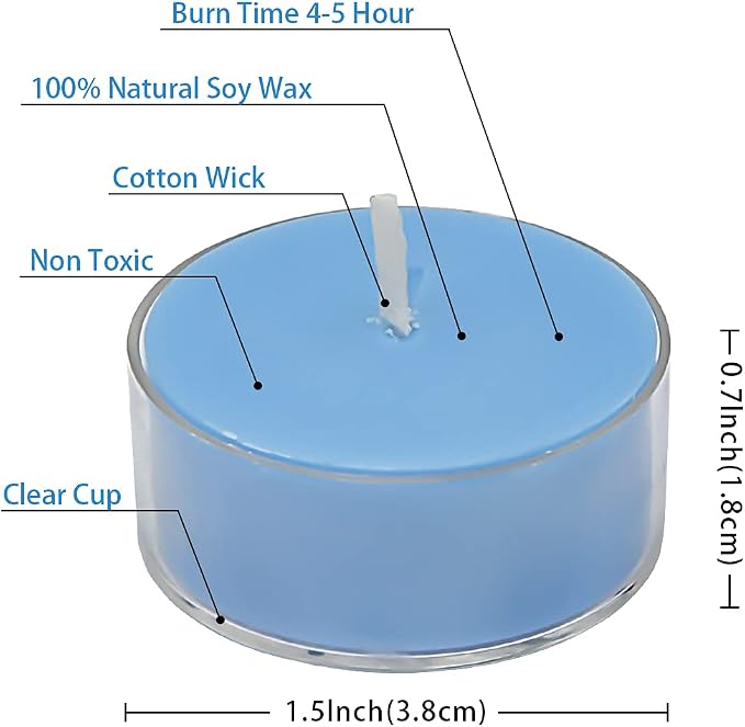 SoyWax Scented Tealight, 12 Pack Natural Fragrance Long Lasting Clear Cup Aromatherapy Candle Set, Smokeless& Long