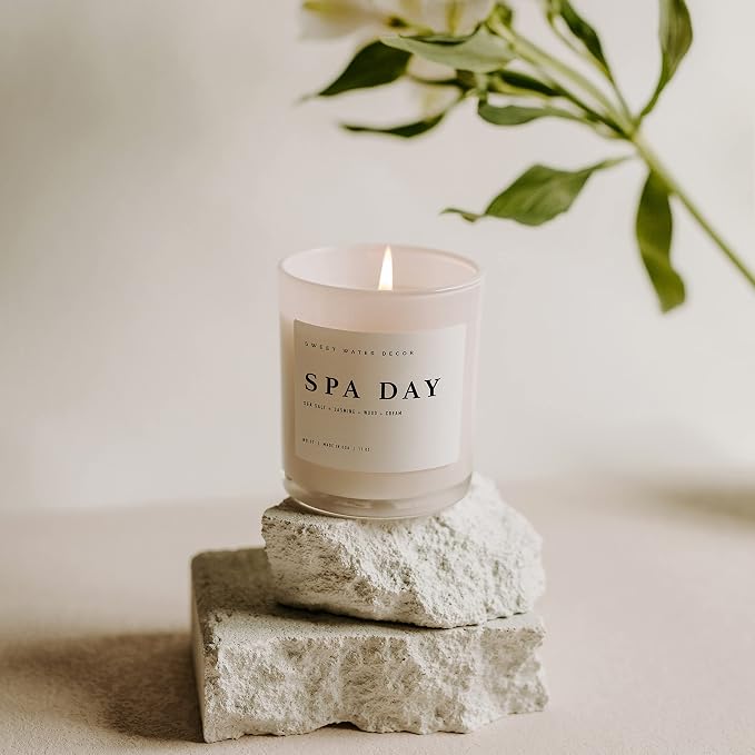 Spa Day Candle - Spa Scented Soy Wax Candle for Home - Sea Salt, Jasmine, Wood, and Cream, alternate product view 7