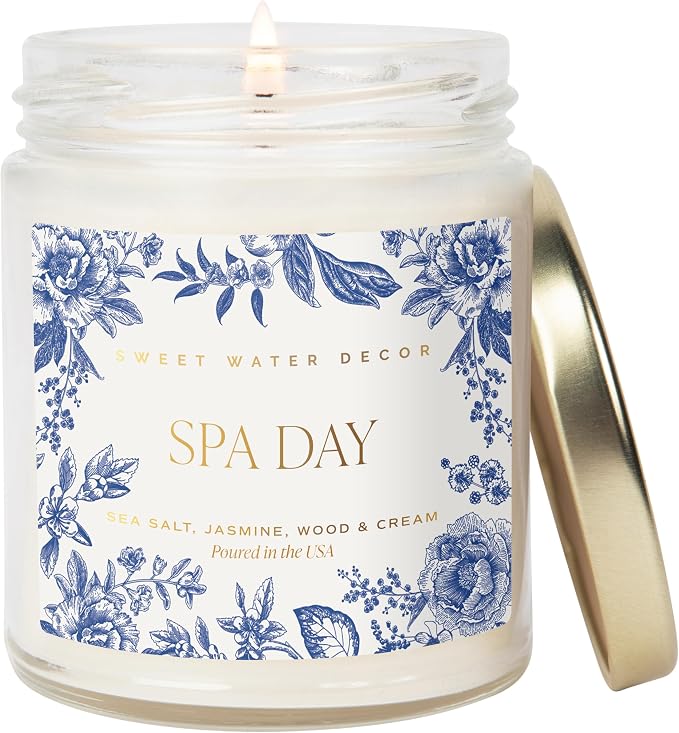 Spa Day Patterned Candle – Soy Candles with Sea Salt, Jasmine, Wood, product image