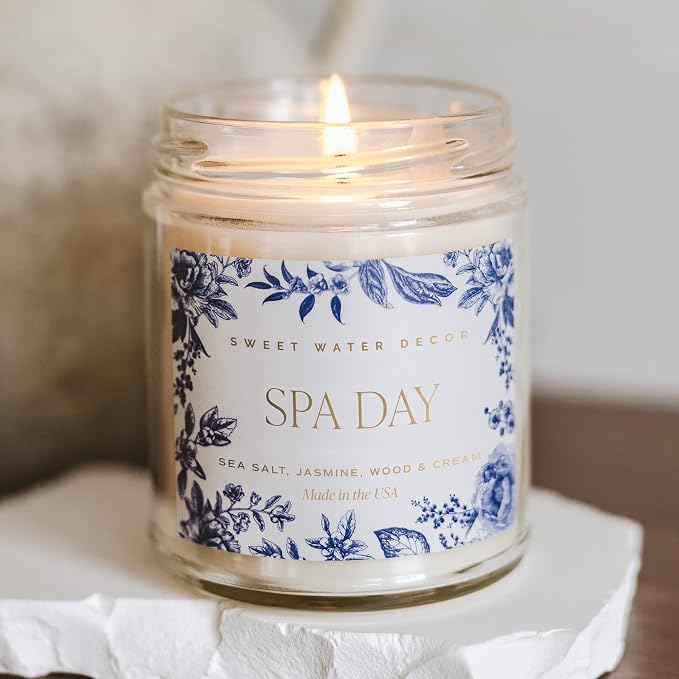 Spa Day Patterned Candle – Soy Candles with Sea Salt, Jasmine, Wood, alternate product view 4