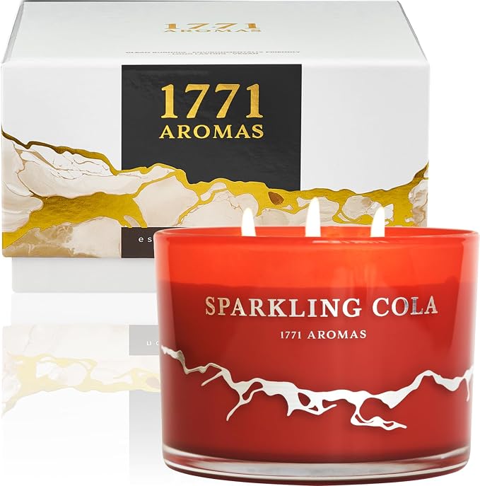 Sparkling Cola Scented Candles - 100% Natural Soy Wax - Large 3 Wick Jar Candle - Up to 50 Hours Burning Time, product image