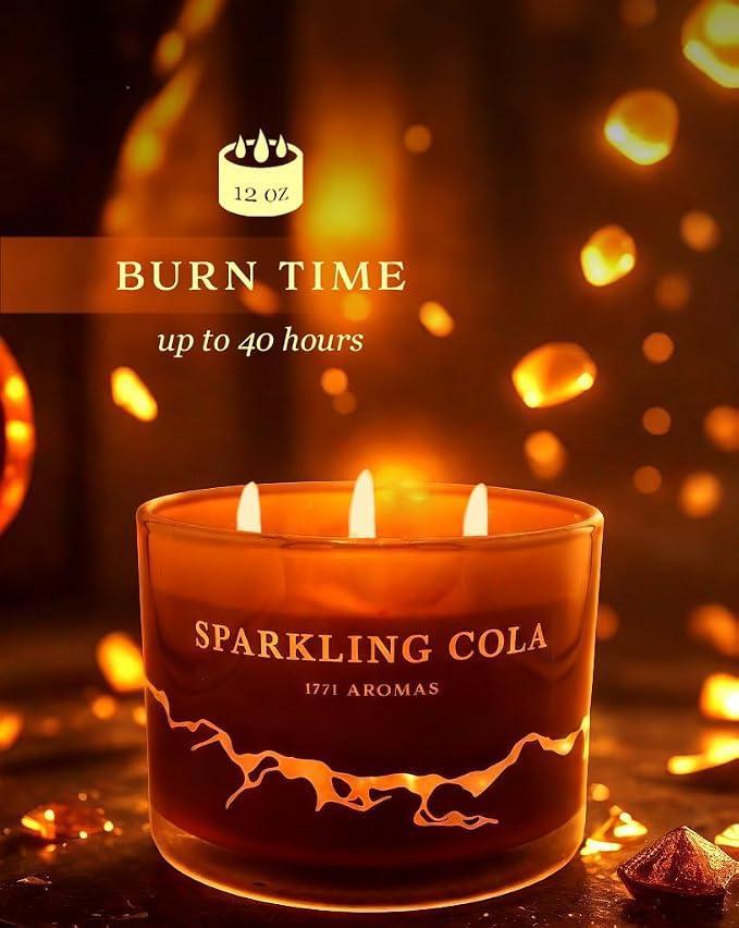 Sparkling Cola Scented Candles - 100% Natural Soy Wax - Large 3 Wick Jar Candle - Up to 50 Hours Burning Time, alternate