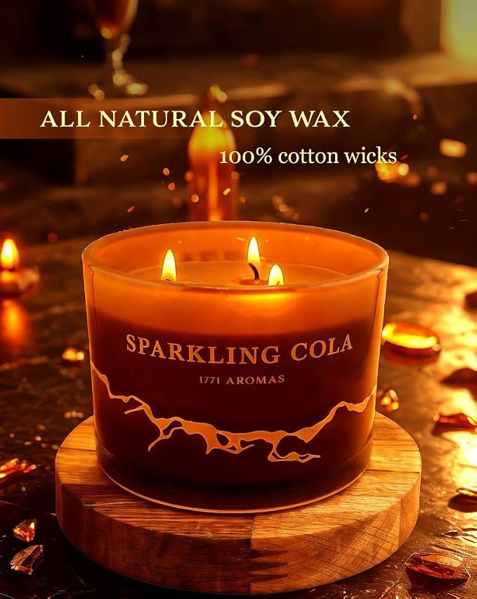 Sparkling Cola Scented Candles - 100% Natural Soy Wax - Large 3 Wick Jar Candle - Up to 50 Hours Burning Time, alternate