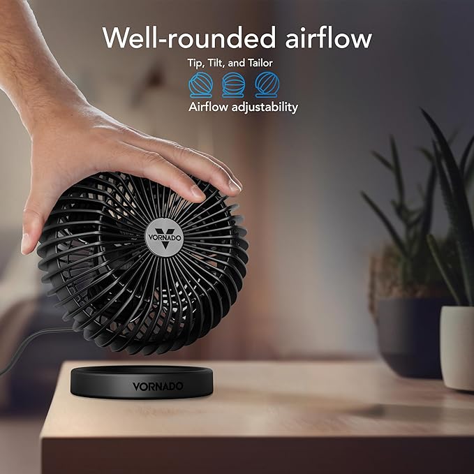 SPHERE Personal Adjustable Fan, Quiet Operation, Targeted Cooling Airflow, 2 Speed Settings, Manual Control, Detachable Base