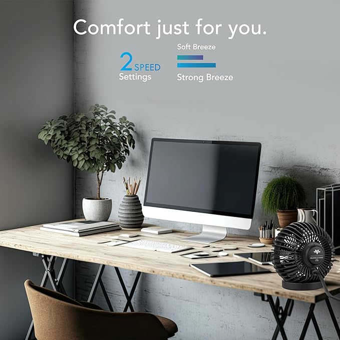 SPHERE Personal Adjustable Fan, Quiet Operation, Targeted Cooling Airflow, 2 Speed Settings, Manual Control, Detachable Base