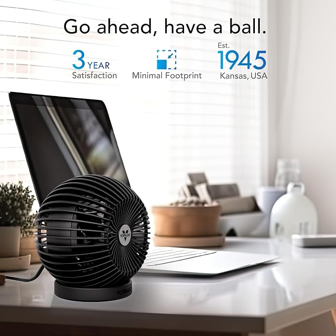 SPHERE Personal Adjustable Fan, Quiet Operation, Targeted Cooling Airflow, 2 Speed Settings, Manual Control, Detachable Base