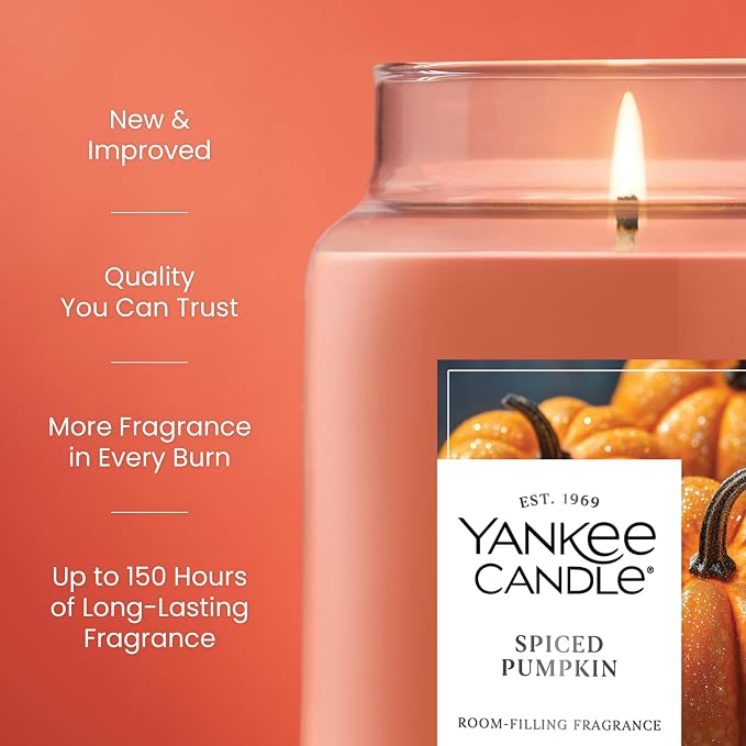 Spiced Pumpkin, Fall Scented Candle, 22oz Large Jar with up to 150 Hour Burn Time, Giftable, alternate product view 3