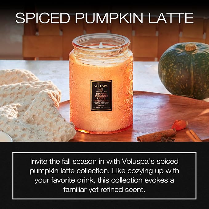 Spiced Pumpkin Latte, Large Candle Jar, 18 oz, 100 Hour Burn Time, All Natural Wicks and Coconut Wax for Clean Burning