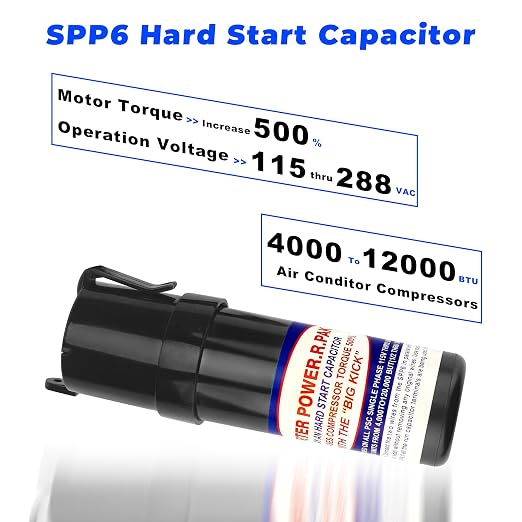 SPP6 Hard Start Capacitor Kit - 500% Torque Increase,115V Thru 288VAC Hard Start kit for air Conditioner Units from 4,000 to