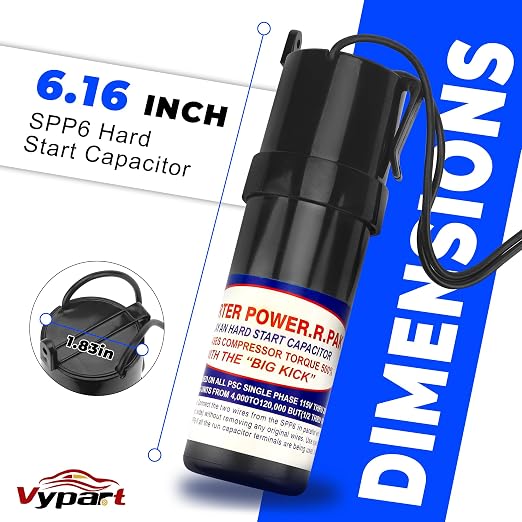 SPP6 Hard Start Capacitor Kit - 500% Torque Increase,115V Thru 288VAC Hard Start kit for air Conditioner Units from 4,000 to