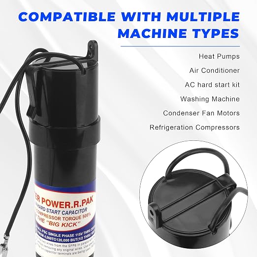 SPP6 Hard Start Capacitor Kit - 500% Torque Increase,115V Thru 288VAC Hard Start kit for air Conditioner Units from 4,000 to