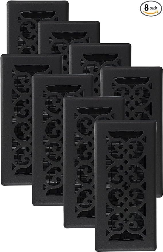 ST410-8 Scroll Design Floor Register, 4x10, Textured Black, 8 Pack, product image
