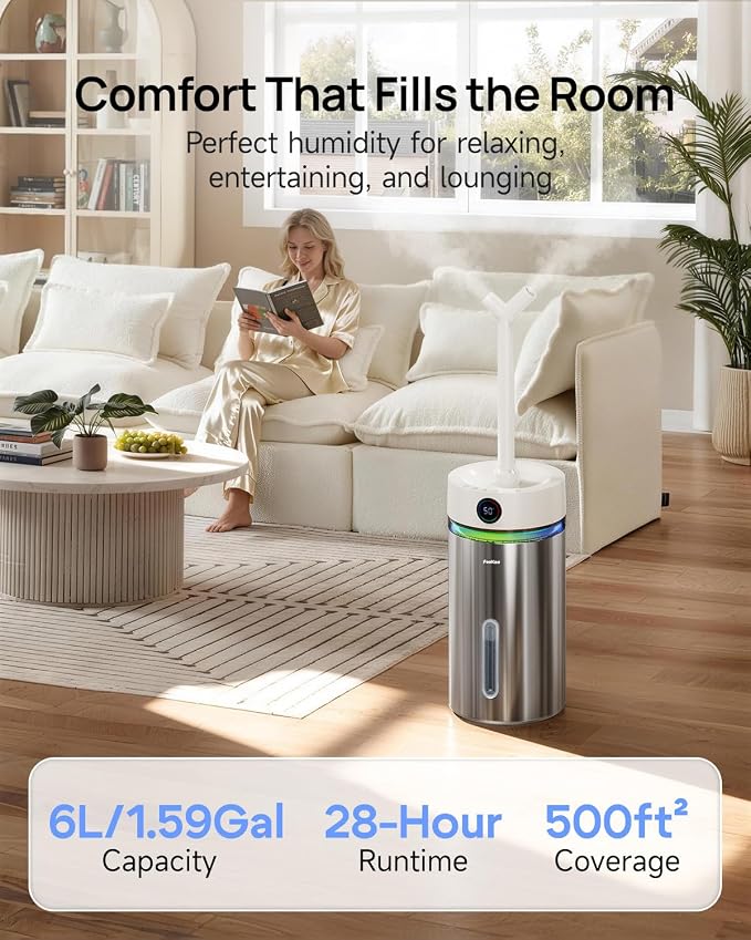Stainless Steel Humidifier Dishwasher Safe, 6L/1.6Gal Cool Mist Humidifiers for Bedroom, alternate product view 2
