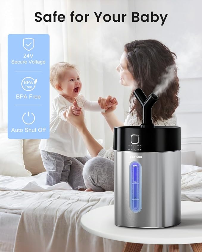 Stainless Steel Humidifier, Easy Clean Dishwasher Safe, 4L/1Gal Cool Mist Humidifiers for Bedroom, Humidifiers for Baby