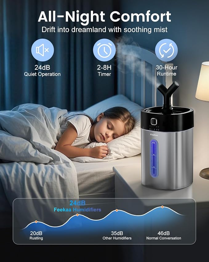 Stainless Steel Humidifier, Easy Clean Dishwasher Safe, 4L/1Gal Cool Mist Humidifiers for Bedroom, Humidifiers for Baby