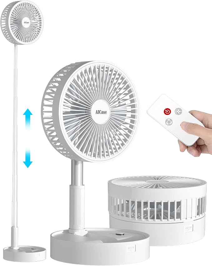 Stand Fan,Folding Portable Telescopic Floor/USB Desk Fan with 10800mAh Rechargeable Battery,4 Speeds Super Quiet Adjustable