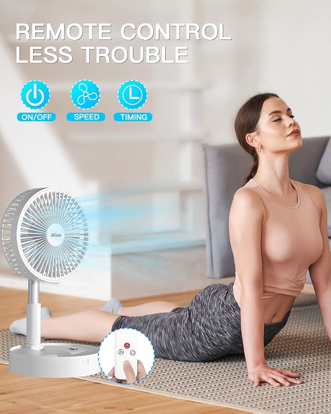 Stand Fan,Folding Portable Telescopic Floor/USB Desk Fan with 10800mAh Rechargeable Battery,4 Speeds Super Quiet Adjustable