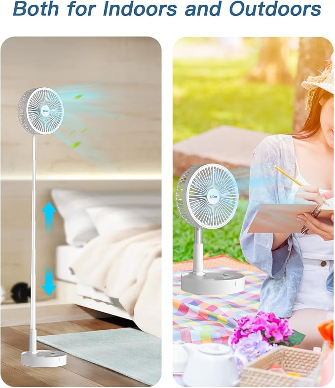 Stand Fan,Folding Portable Telescopic Floor/USB Desk Fan with 10800mAh Rechargeable Battery,4 Speeds Super Quiet Adjustable