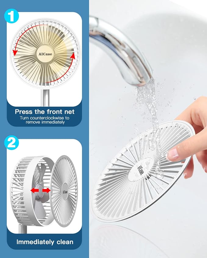 Stand Fan,Folding Portable Telescopic Floor/USB Desk Fan with 10800mAh Rechargeable Battery,4 Speeds Super Quiet Adjustable