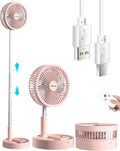 Stand Fan, Folding Portable Telescopic Floor/USB Desk Fan with 7200mAh Rechargeable Battery,4 Speeds Super Quiet
